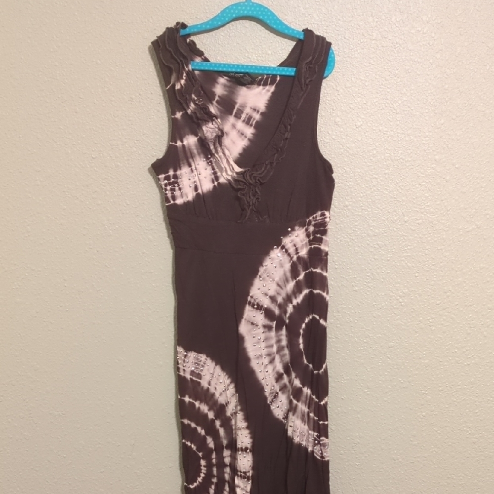 INC International Concepts One Shoulder Brown Tie-Dye Dress